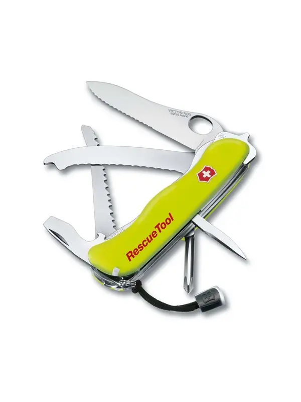 Kundfavorit Victorinox Rescue Tool, Fällkniv med låsblad, Kniv med flera verktyg, Spey point, Rostfritt stål, Polyamid, Gul