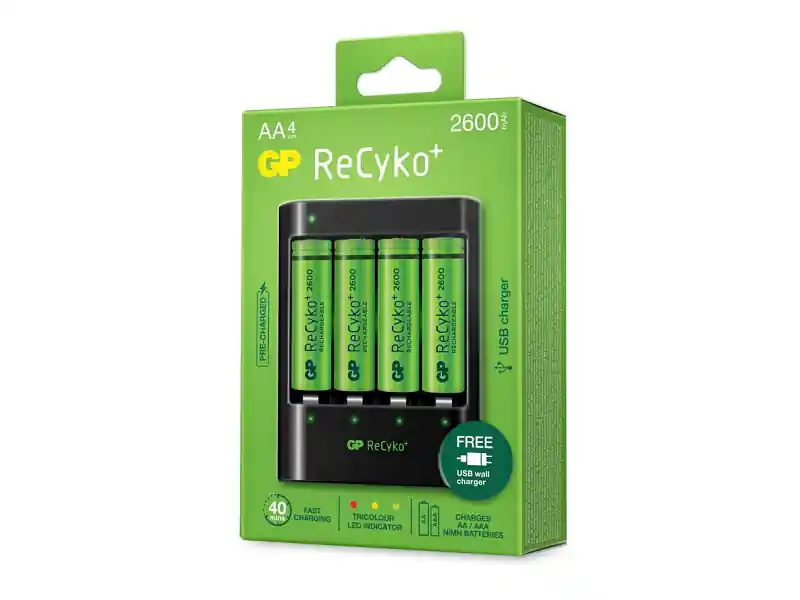 Billigare GP Batteries ReCyko U421, Laddningsbart batteri, AA, Nickel-metallhydrid (NiMH), 1,2 V, 4 styck, 2600 mAh
