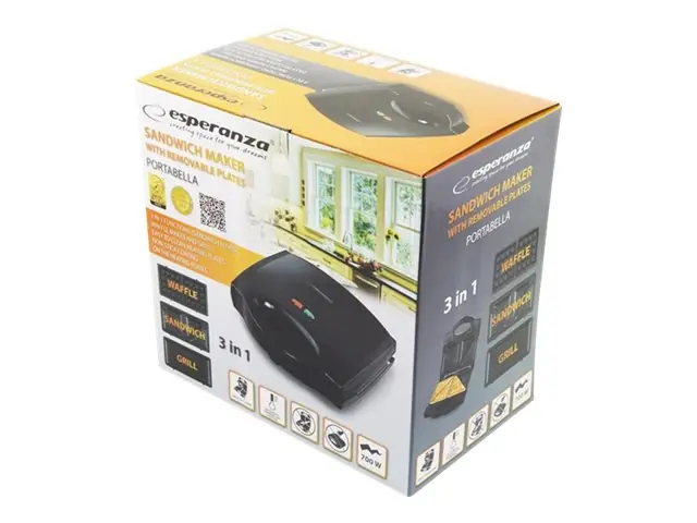 Köp nu Esperanza PORTABELLA - Smörgåsgrill/våffeljärn/grill - 700 W - svart