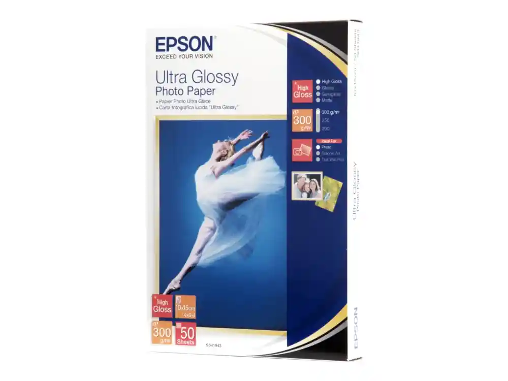 Rabatt Epson Ultra Glossy Photo Paper - Blank - 100 x 150 mm 50 ark fotopapper - för EcoTank ET-1810, 2810, 2811, 2814, 2815, 2820, 2825, 2826, 2850, 2851, 2856, 4800, 4850