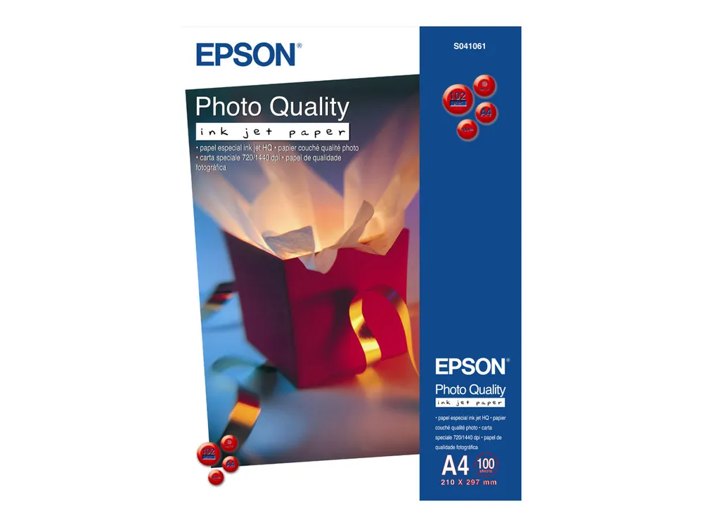 Epson Photo Quality Ink Jet Paper - Matt - bestruket - kritvit - A4 (210 x 297 mm) - 102 g/m² - 100 ark papper - för EcoTank ET-2810, 2815, 2825, 2826, 2850, 2851, 2856, 4800, 4850 SureColor SC-P700, P900 Endast denna vecka