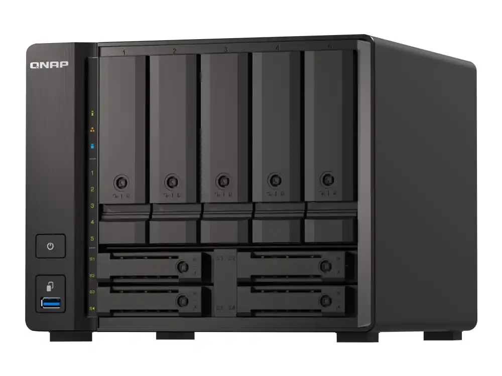 QNAP TS-H973AX-32G - NAS-server - 9 fack - SATA 6Gb/s - RAID RAID 0, 1, 5, 6, 10, 50, JBOD, 60, RAID TP - RAM 32 GB - 2.5 Gigabit Ethernet / 10 Gigabit Ethernet - iSCSI support Rea