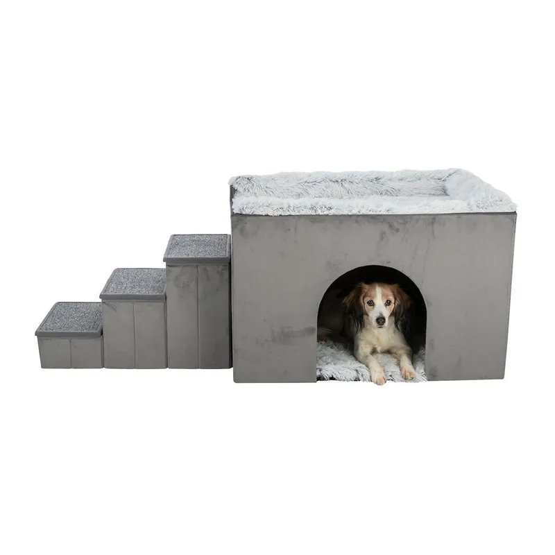 Sista chansen Trixie Harvey cave with steps, 119 × 47 × 50 cm, grey/white-black