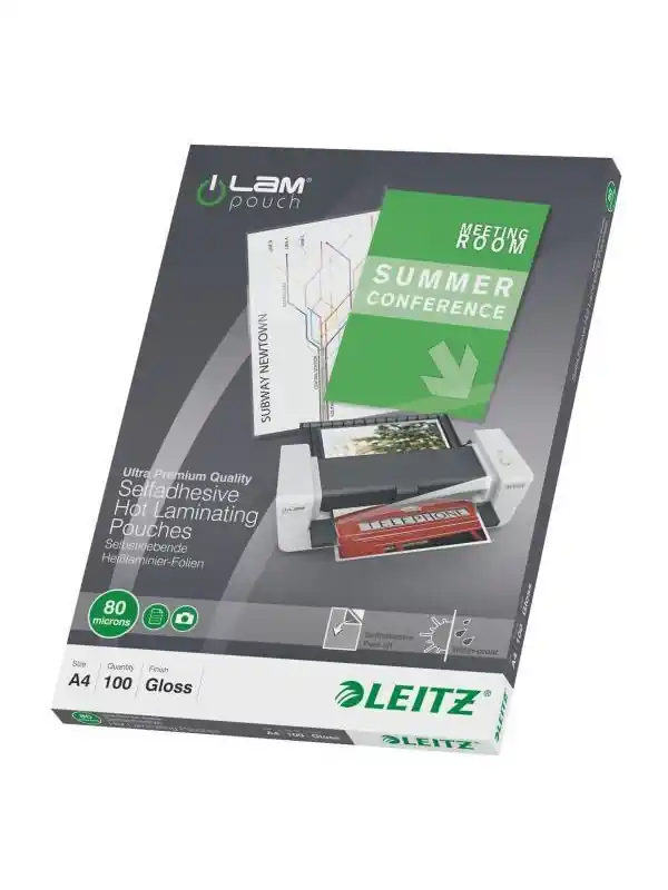 Lamineringsfickor Leitz A4 80 micron klar självhäftande - (100 st) Lägg i varukorgen