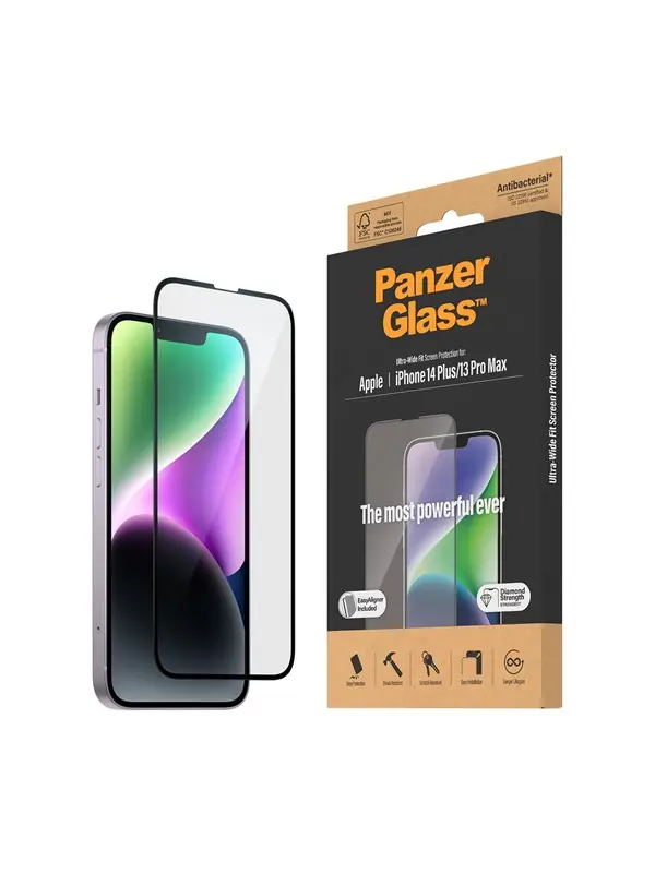 PanzerGlass - Skärmskydd för mobiltelefon - ultrabred passning - glas - ramfärg svart - för Apple iPhone 13 Pro Max, 14 Plus Nedsatt pris