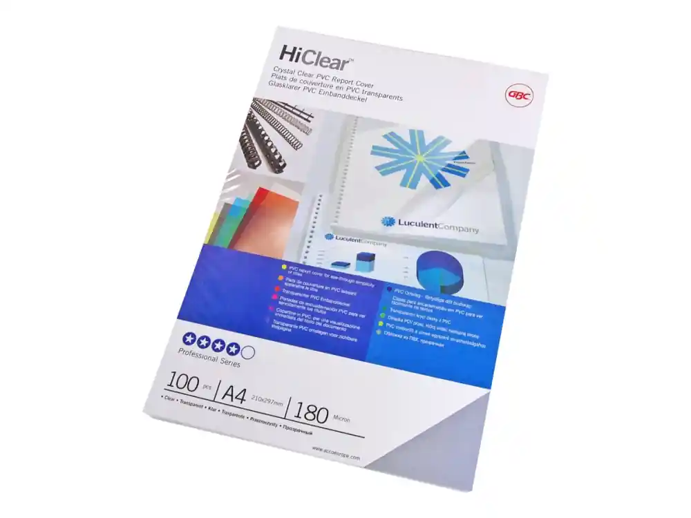 Outlet GBC HiClear - A3 (297 x 420 mm) - 180 mikron - klar - 100 stk PVC-bindningsskydd