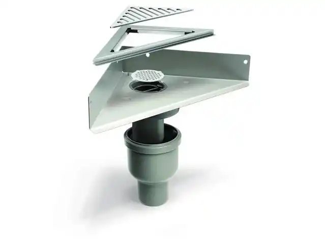 Outlet Unidrain sampak corner - Typ 2011. 10 mm ram, kolonngaller och 75 mm vertikalt utloppshus