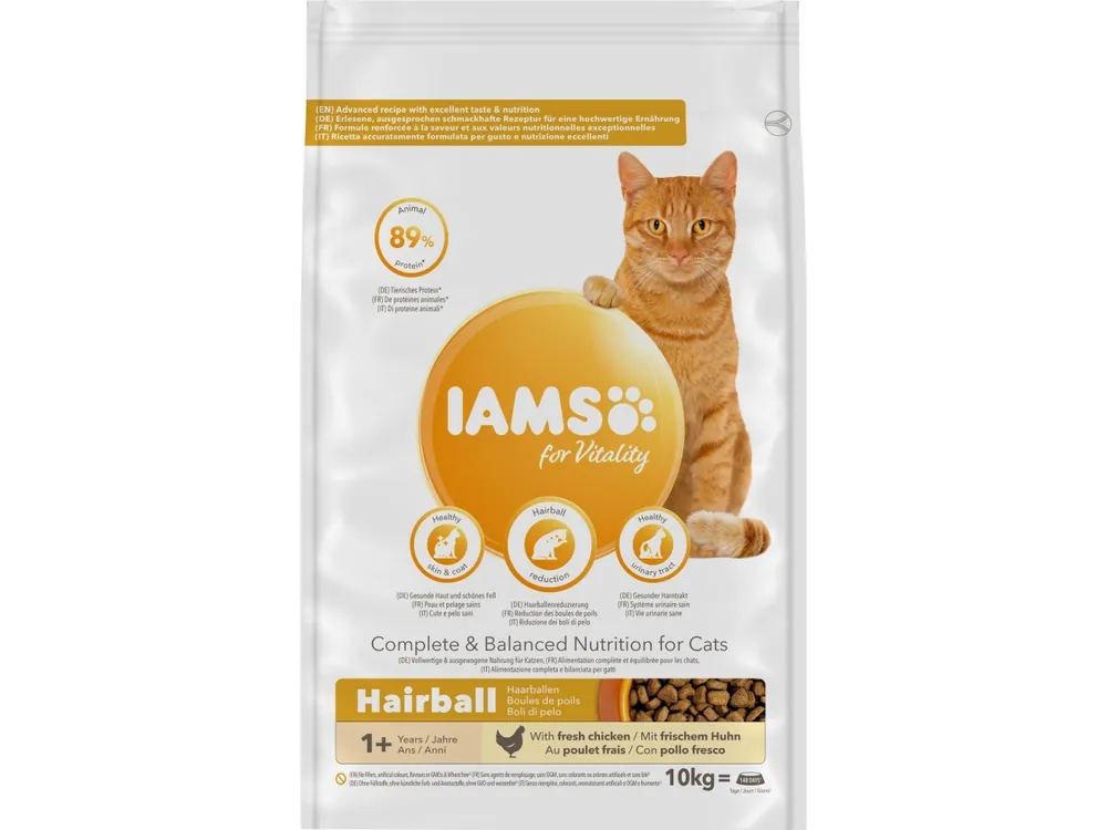 Extra rabatt Iams for Vitality Cat Adult Hairball Chicken (10 kg)