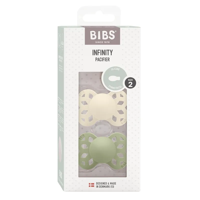 Handla nu BIBS napp Infinity silikon symmetrisk 2-pack 6-18 mån, ivory/sage